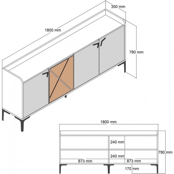 Buffet Vendela - Noyer/travertin Buffet Vendela - Noyer/travertin
