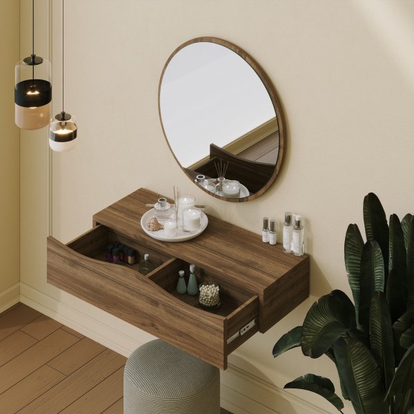 Princesse wandkaptafel met spiegel 82 x 30 cm - Walnoot Princesse wandkaptafel met spiegel 82 x 30 cm - Walnoot