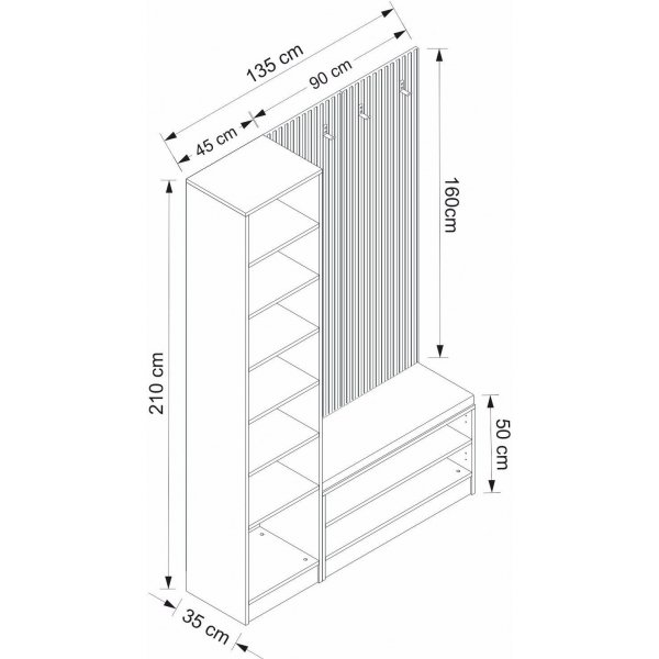 Armadio hallmbel 135 x 35 x 210 cm - Vit/beige