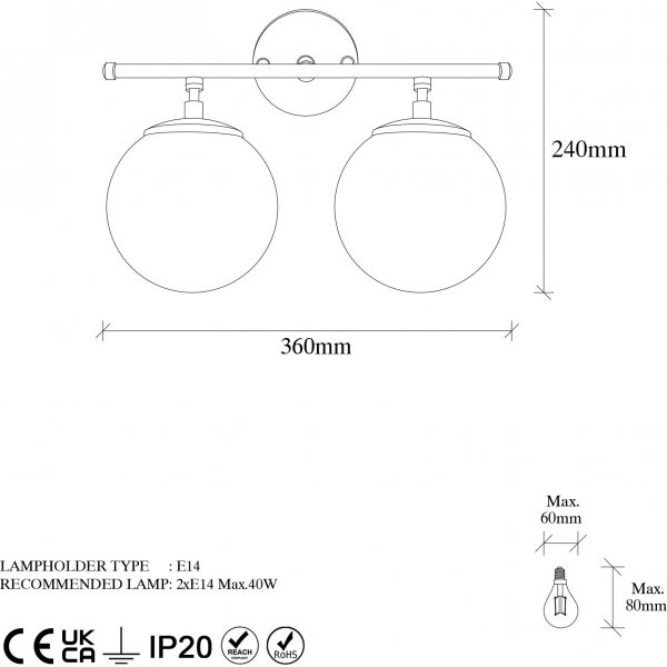 Rosy wandlamp 10745 - Zwart/wit