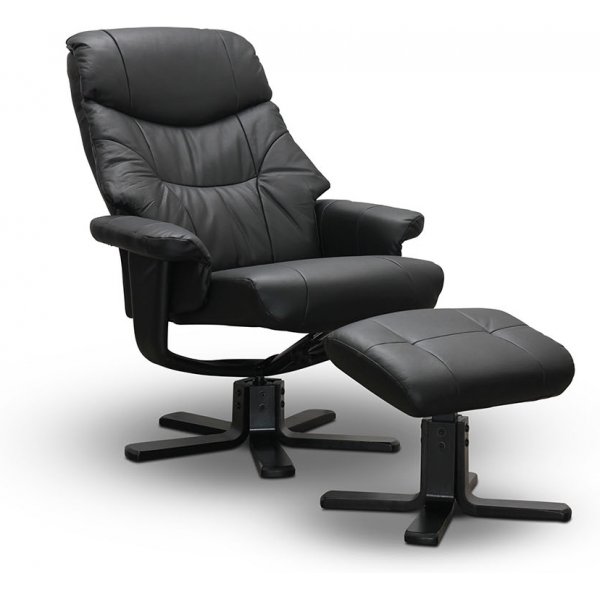 Fauteuil pivotant Bremen avec repose-pieds - Cuir noir/PU