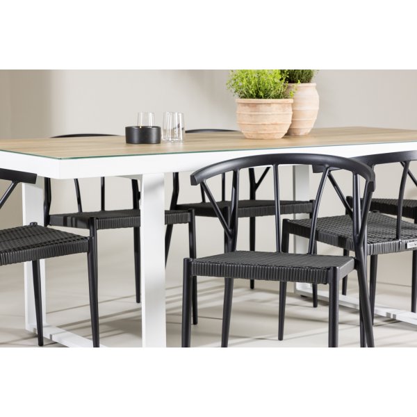 Merlo rektangulär matgrupp med 6 st Stins stolar - Svart/vit + 4.00 x Möbeltassar Merlo rektangulär matgrupp med 6 st Stins stolar - Svart/vit + 4.00 x Möbeltassar