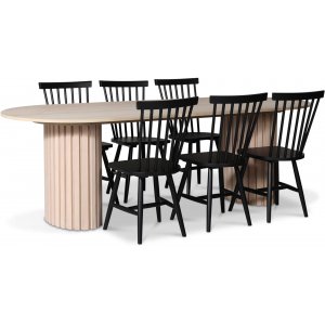 Groupe repas PiPi 240 cm incl. 6 chaises cantilever noires Karl - Blanchi