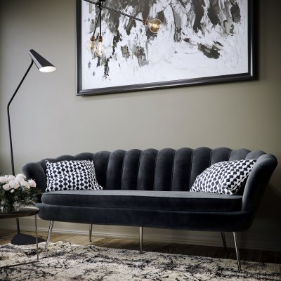 Kingsley 3-sits soffa i sammet - svart / krom + Mbelvrdskit fr textilier