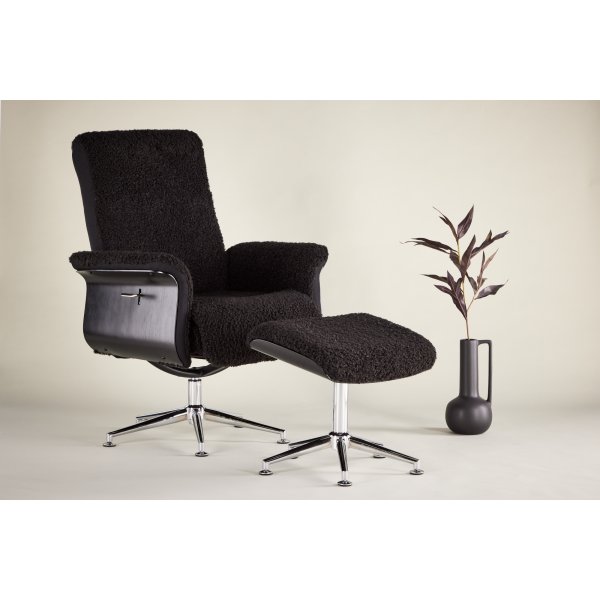Reclinerfåtölj med fotpall Svart / Krom - Hagön + Textilrengöring för möbler Reclinerfåtölj med fotpall Svart / Krom - Hagön + Textilrengöring för möbler