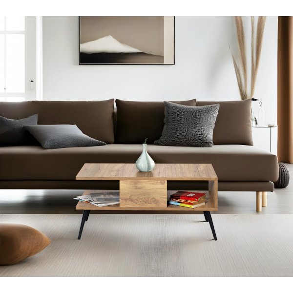 Table basse Bukle 90 x 50 cm - Pin/noir