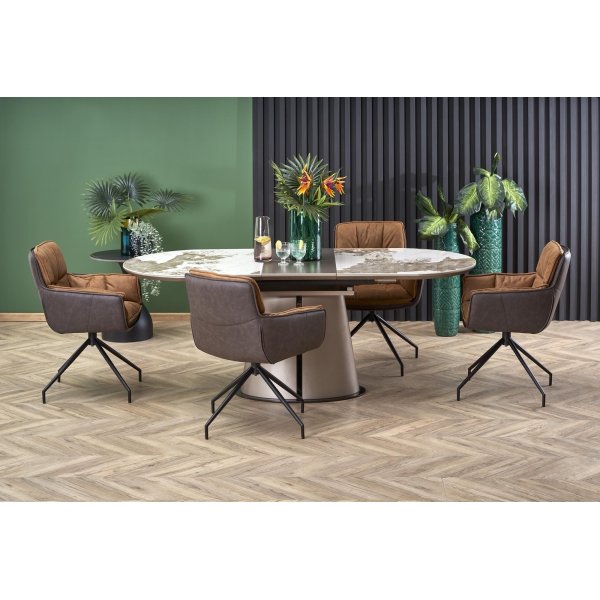 Robinson matbord 160-200 x 90 cm - Beige marmor/cappuccino/svart Robinson matbord 160-200 x 90 cm - Beige marmor/cappuccino/svart