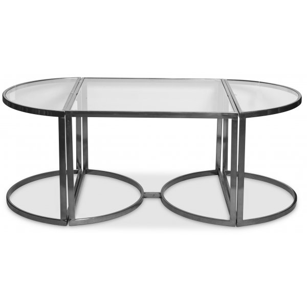 Prins soffbord och sidobord set om 3 bord - Silver/Glas + Möbeltassar Prins soffbord och sidobord set om 3 bord - Silver/Glas + Möbeltassar