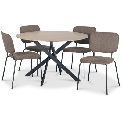 Hogrän matgrupp Ø120 cm bord i ljust trä + 4 st Lokrume bruna stolar