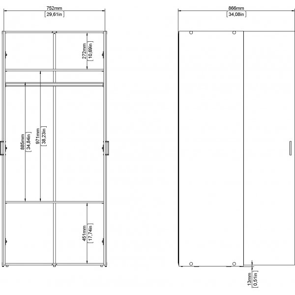 Space garderob med 2 dörrar - Vit Space garderob med 2 dörrar - Vit