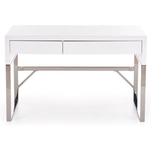 Caitlyn skrivbord i vit hgglans 120x60 cm kromade ben