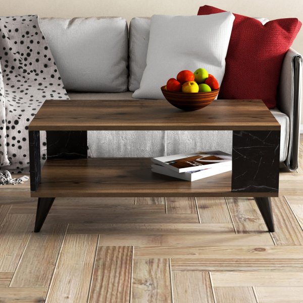 Table basse City 90 x 41,6 cm - Noyer/marbre noir Table basse City 90 x 41,6 cm - Noyer/marbre noir