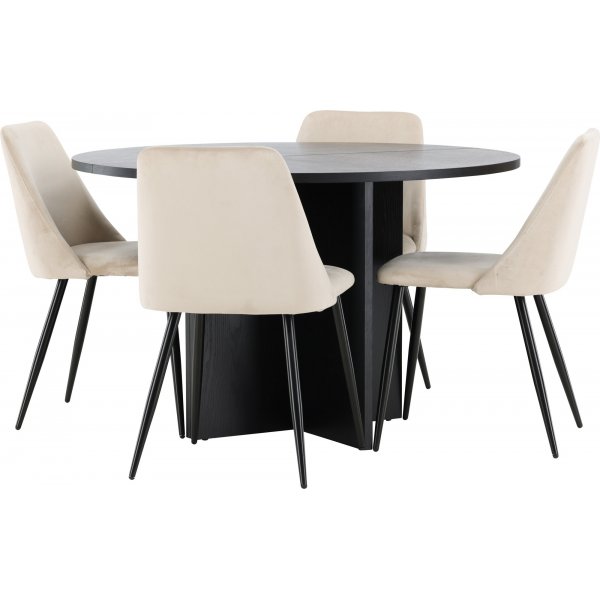 Matbord Strada med 4 st Night stolar - Beige/svart + 4.00 x Stolsdyna