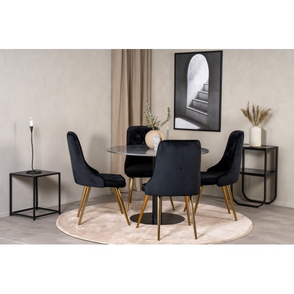 Chaise en tissu noir avec pieds en laiton
