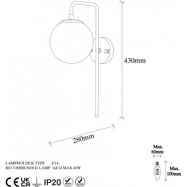 Viran wandlamp 10910 - Zwart