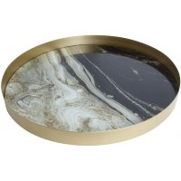 Marmor rund serveringsbricka - Svart/vit marmor Marmor rund serveringsbricka - Svart/vit marmor