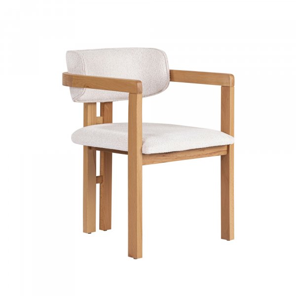 Karmstol Torpin i vit chenille och ek