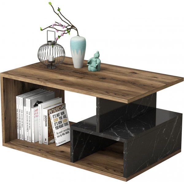 Table basse Arte 90 x 42 cm - Noyer foncé/marbre noir + Pieds de meubles Table basse Arte 90 x 42 cm - Noyer foncé/marbre noir + Pieds de meubles