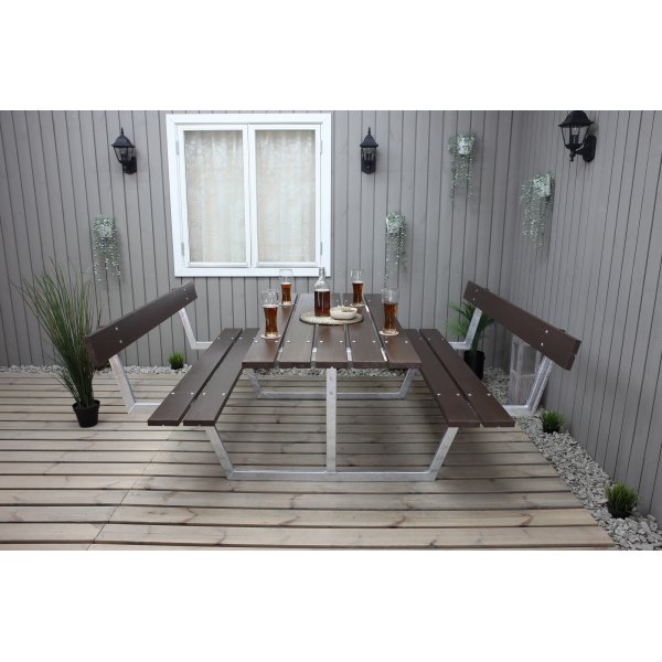 Rustik bänkset med ryggstöd - Brun Rustik bänkset med ryggstöd - Brun