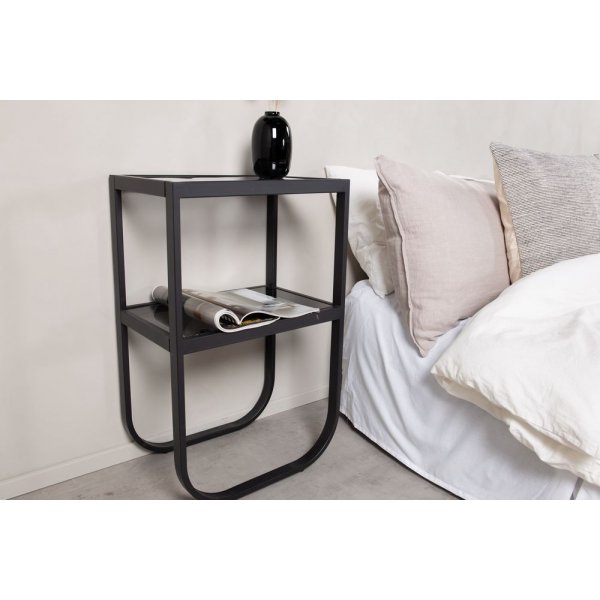 Korsbacken sngbord - Svart/glas