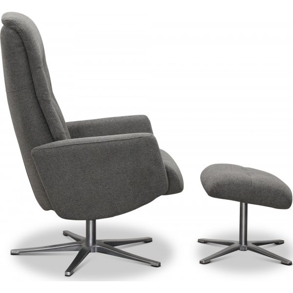 Paris fåtölj med pall - Grå tyg Paris fåtölj med pall - Grå tyg