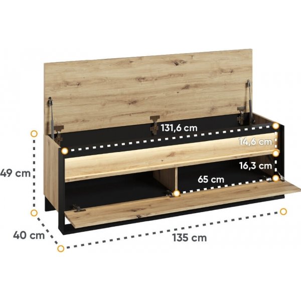 Quant halbank 135 cm - Ambachtelijk eiken/zwart