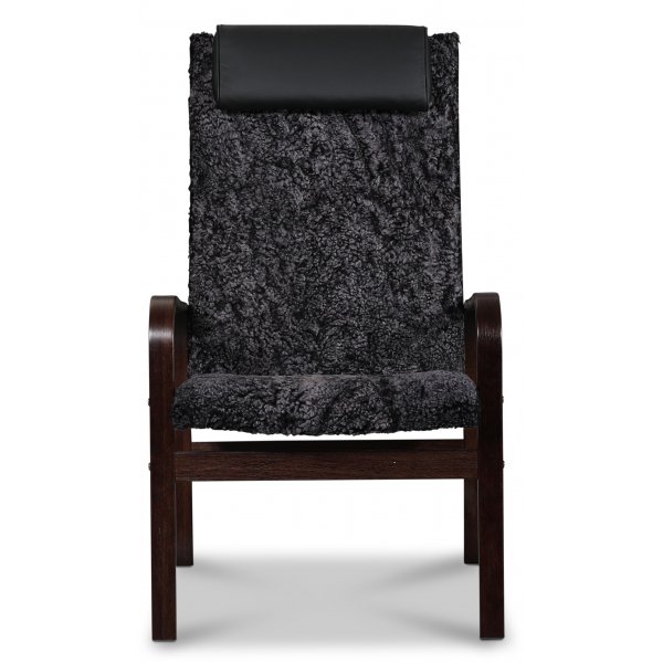 Fauteuil Fushion en peau de mouton scandinave gris foncé - Noyer foncé Fauteuil Fushion en peau de mouton scandinave gris foncé - Noyer foncé
