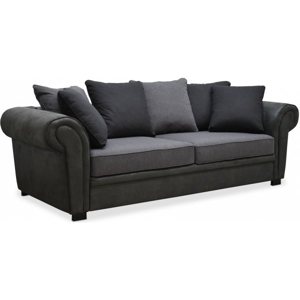 Delux 3-sits soffa med kuvertkuddar - Gr/Antracit/Vintage + Textilskydd fr mbler