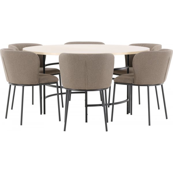 Matbord Copenhagen med 6 st Edina stolar - Brun/svart/whitewash + 6.00 x Stolsdyna