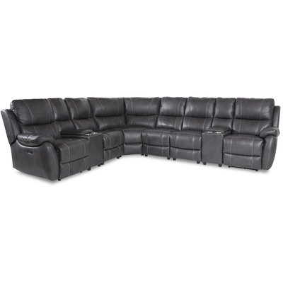 Enjoy recliner-hörnsoffa - 6-sits (el) i grått konstskinn