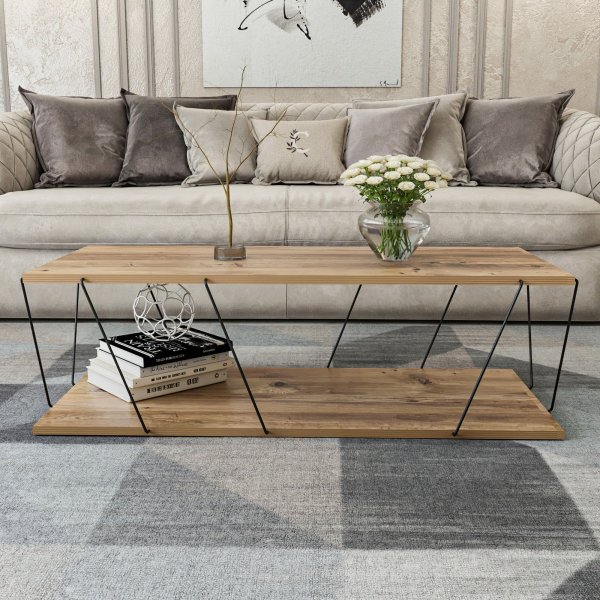 Table basse Labranda 120 x 50 cm - Pin/noir + Pieds de meubles Table basse Labranda 120 x 50 cm - Pin/noir + Pieds de meubles