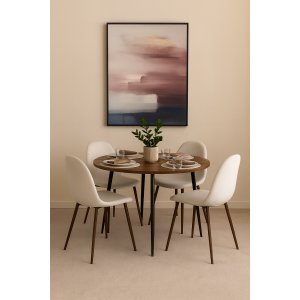 Dana matbord Ø105 cm i valnöt med 4st Alfred matstol i beige sammet och valnöt ben Dana matbord Ø105 cm i valnöt med 4st Alfred matstol i beige sammet och valnöt ben