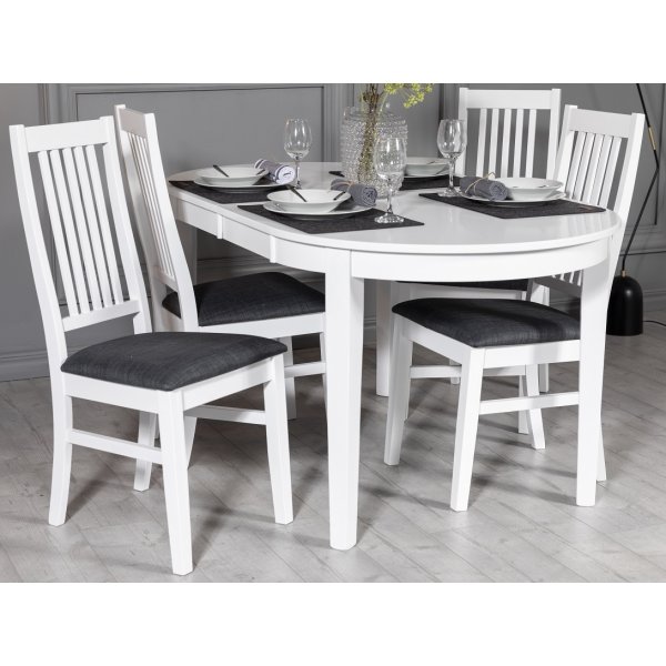 Gs matgrupp: Bord 160/210 cm inklusive 4 Gs stolar - Vit/Gr + 3.00 x Mbeltassar