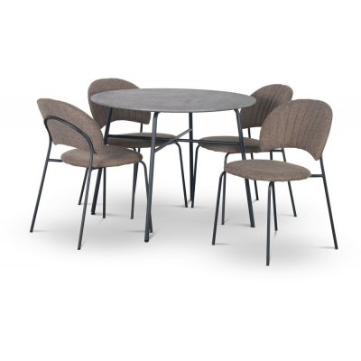 Tofta matgrupp Ø100 cm bord i betongimitation + 4 st Hogrän bruna stolar