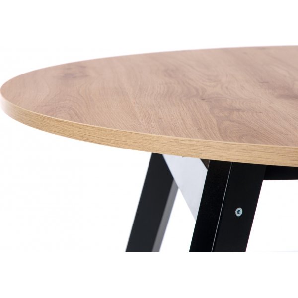 Table  manger ronde extensible Caliss 102-142 cm - Chne artisanal/noir