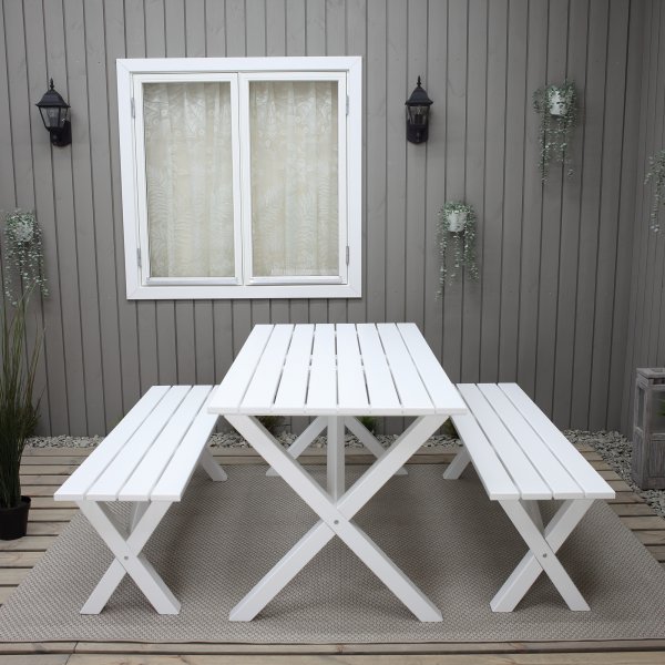 Table de groupe d'extrieur Scottsdale 150 cm avec 2 bancs - Blanc