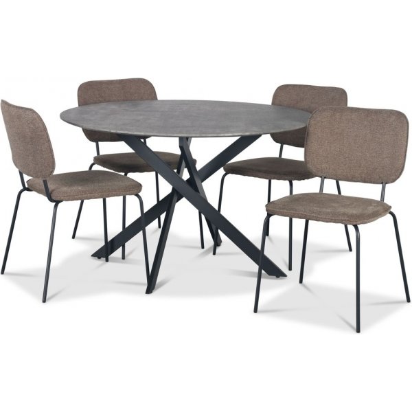 Hogrn matgrupp 120 cm bord i betongimitation + 4 st Lokrume bruna stolar
