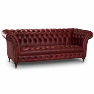 Ldersoffa Tsar Chesterfield i vinrtt - 227 cm - FYNDVARA