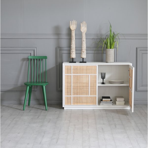 Buffet Stockholm 120 cm de large blanc avec rotin