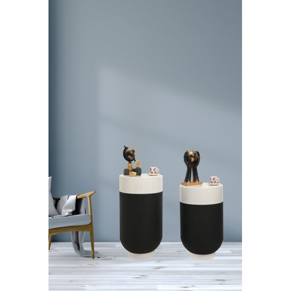 Bud sidobord set �40/40 cm - Svart/vit