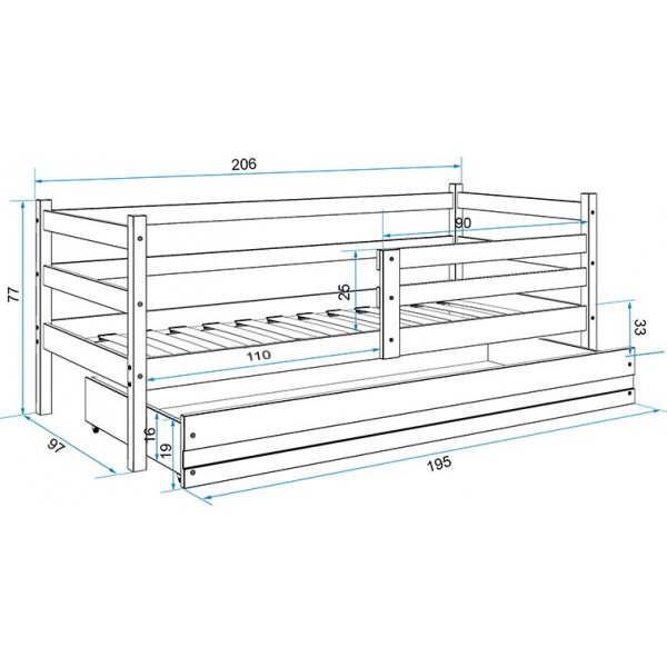Esbjerg juniorsäng med förvaringslåda 90 x 200 cm - Furu Esbjerg juniorsäng med förvaringslåda 90 x 200 cm - Furu