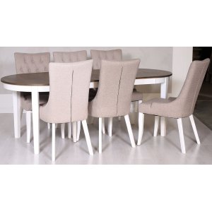 Groupe repas Skagen 160/210 x 90 cm incl. 6 Chaises Saga beige - Blanc / Chne huil marron