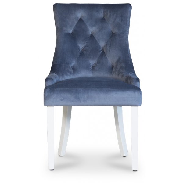 Tuva stol (rygghandtag) - Vita ben/blå (Sammet) Tuva stol (rygghandtag) - Vita ben/blå (Sammet)
