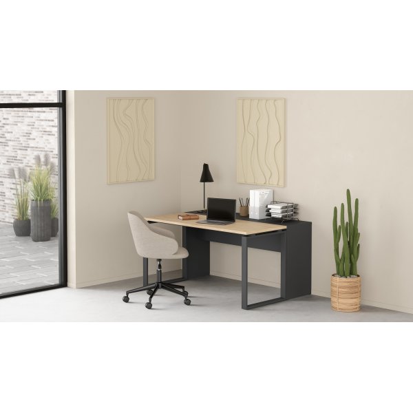 Bureau Sign 150 cm avec rallonge - Gris mat/hickory