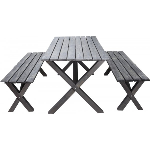 Table de groupe d'extrieur Scottsdale 150 cm avec 2 bancs - Shabby Chic gris