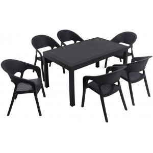 Groupe de repas d'extrieur Meco avec 6 fauteuils - Anthracite