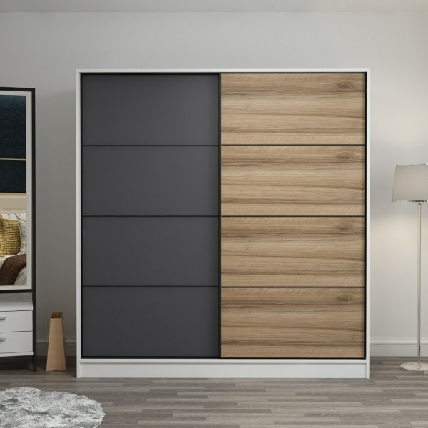 Kapusta garderob 220x52x210 cm, variant B - Vit/antracit/brun