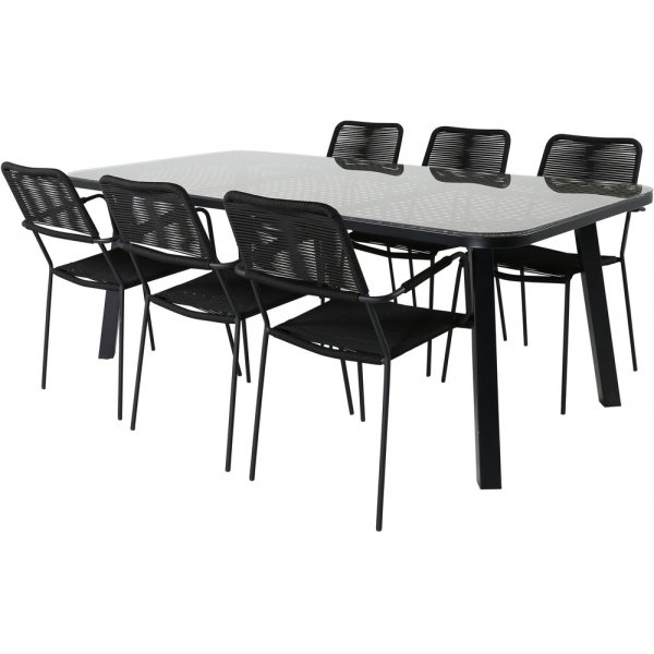 Paola utematgrupp med 6 st Lindos karmstolar - Svart Paola utematgrupp med 6 st Lindos karmstolar - Svart