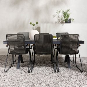 Groupe de repas extrieur Garcia avec 6 chaises Bois - Noir