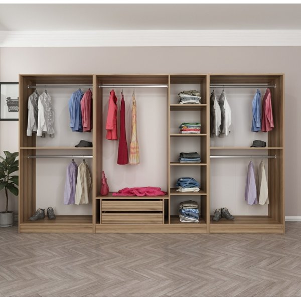 Armoire Cikani avec porte miroir, 315x52x210 cm - Chêne Armoire Cikani avec porte miroir, 315x52x210 cm - Chêne